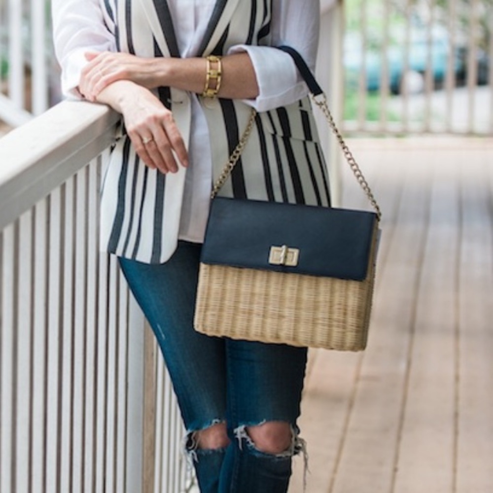 Talbots Navy and Tan Elegant Shoulder Bag